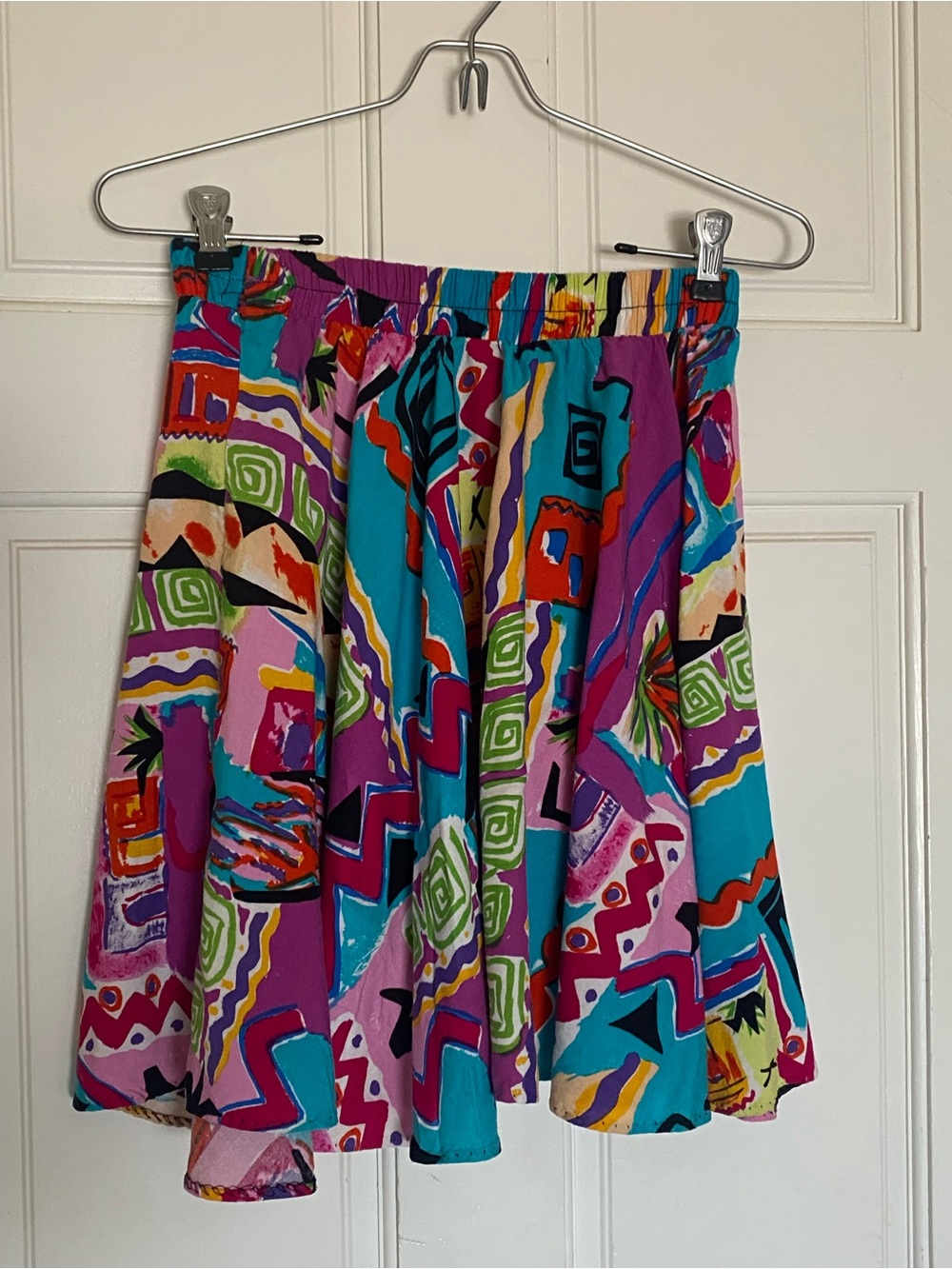 Vintage 80s colorful abstract pattern a-line skater miniskirt